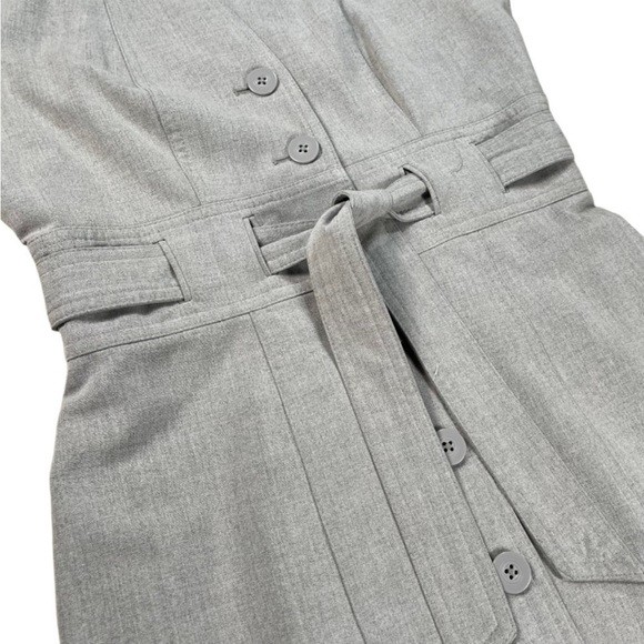 Marvin Richards light grey button down short cap sleeve belted midi dress EUC - Picture 4 of 16